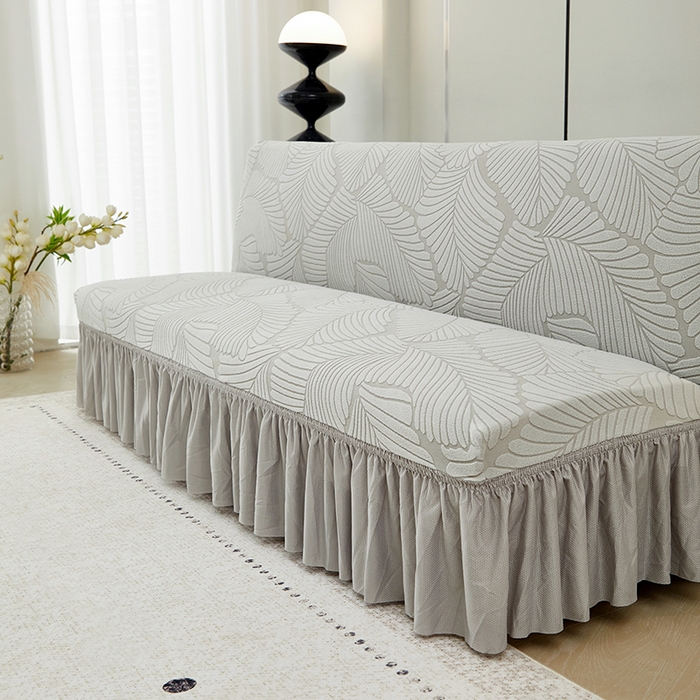 91家纺网 家纺一手货源 找家纺 丝绮鹿 2025新款雕花绒大叶子沙发床裙边款 浅灰