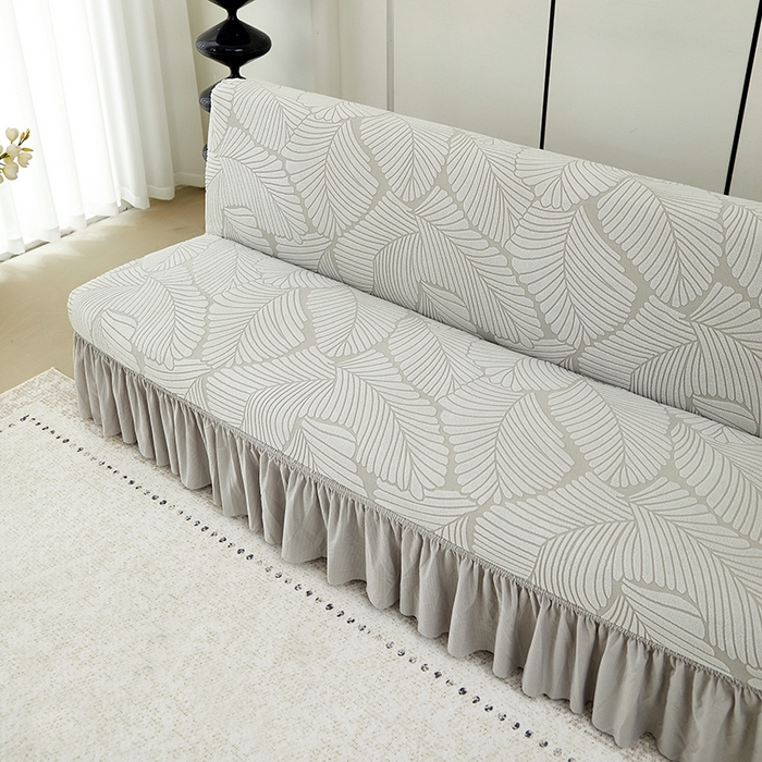 91家纺网 家纺一手货源 找家纺 丝绮鹿 2025新款雕花绒大叶子沙发床裙边款 浅灰