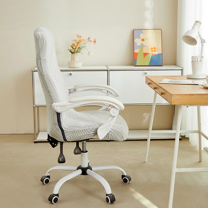 91家纺网 家纺一手货源 找家纺 丝绮鹿 2025新款雕花绒大叶子办公椅子套拉链款 浅灰