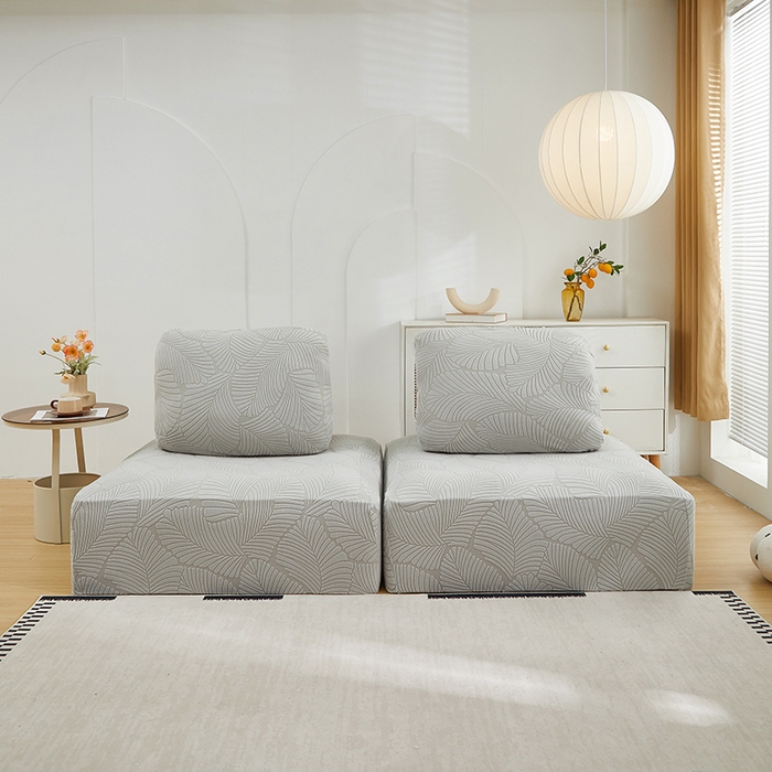 丝绮鹿 2025新款雕花绒大叶子方块沙发套 浅灰