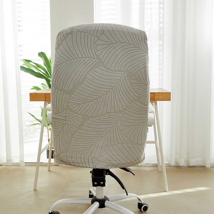 91家纺网 家纺一手货源 找家纺 丝绮鹿 2025新款雕花绒大叶子办公椅子套拉链款 浅灰