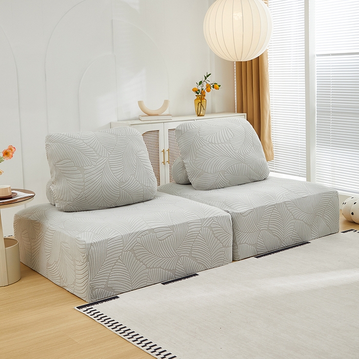 91家纺网 家纺一手货源 找家纺 丝绮鹿 2025新款雕花绒大叶子方块沙发套 浅灰