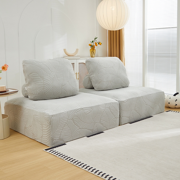 91家纺网 家纺一手货源 找家纺 丝绮鹿 2025新款雕花绒大叶子方块沙发套 浅灰