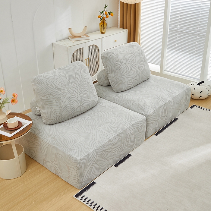 91家纺网 家纺一手货源 找家纺 丝绮鹿 2025新款雕花绒大叶子方块沙发套 浅灰