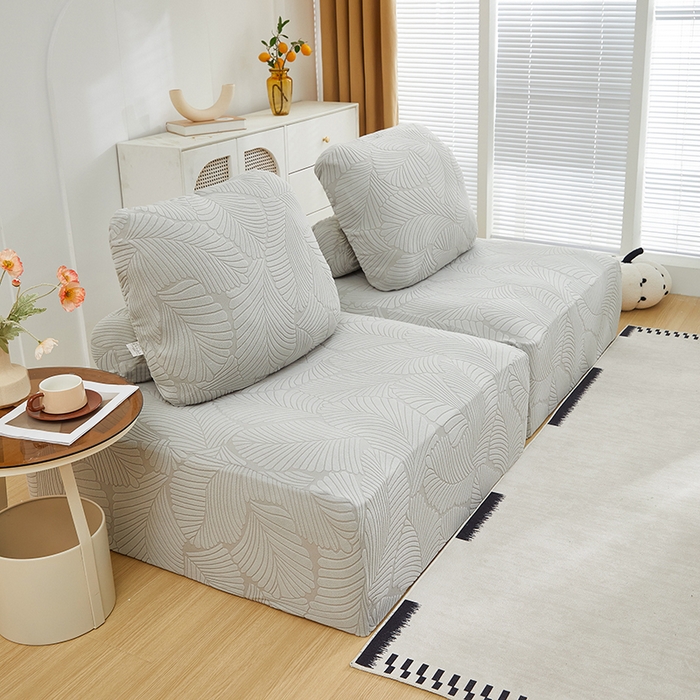 91家纺网 家纺一手货源 找家纺 丝绮鹿 2025新款雕花绒大叶子方块沙发套 浅灰