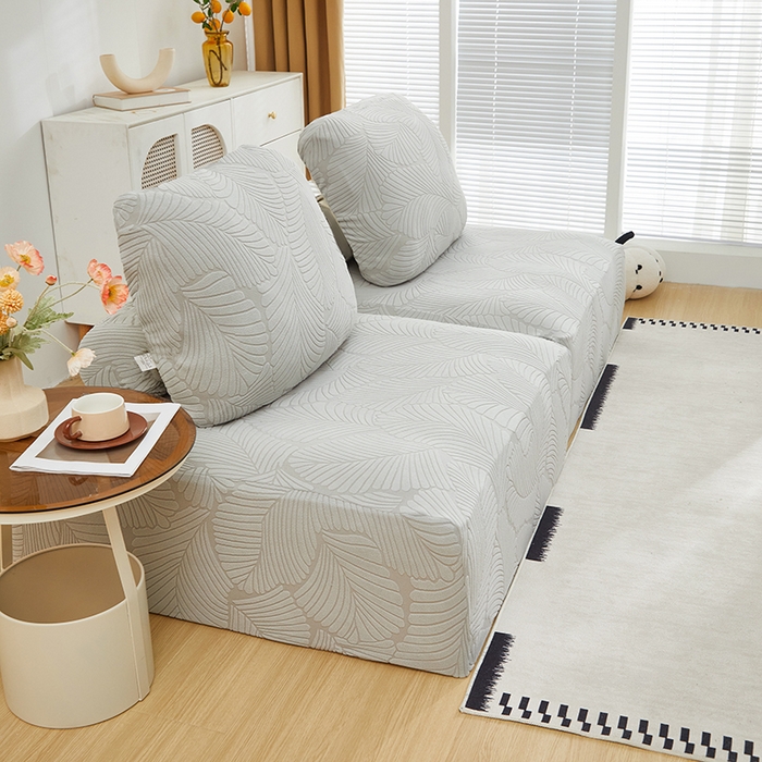 91家纺网 家纺一手货源 找家纺 丝绮鹿 2025新款雕花绒大叶子方块沙发套 浅灰
