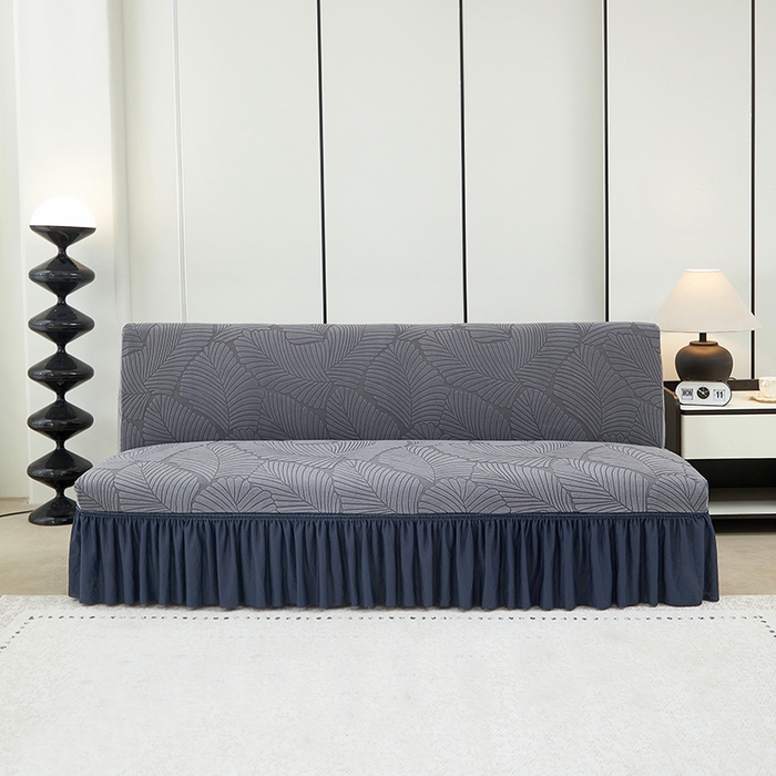 丝绮鹿 2025新款雕花绒大叶子沙发床裙边款 深灰