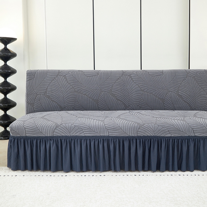 91家纺网 家纺一手货源 找家纺 丝绮鹿 2025新款雕花绒大叶子沙发床裙边款 深灰