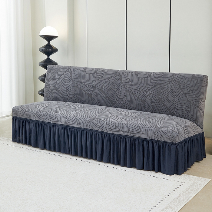 91家纺网 家纺一手货源 找家纺 丝绮鹿 2025新款雕花绒大叶子沙发床裙边款 深灰