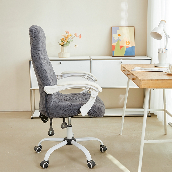 91家纺网 家纺一手货源 找家纺 丝绮鹿 2025新款雕花绒大叶子办公椅子套拉链款 深灰