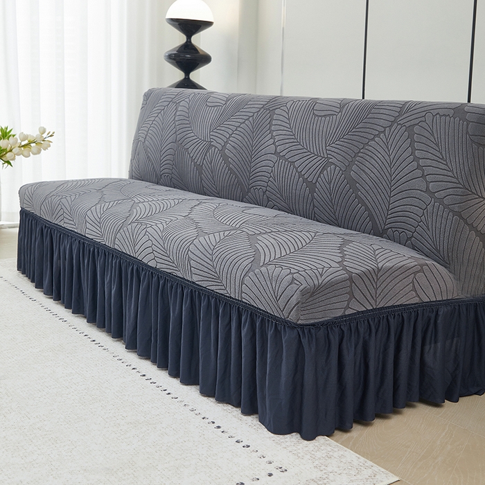 91家纺网 家纺一手货源 找家纺 丝绮鹿 2025新款雕花绒大叶子沙发床裙边款 深灰
