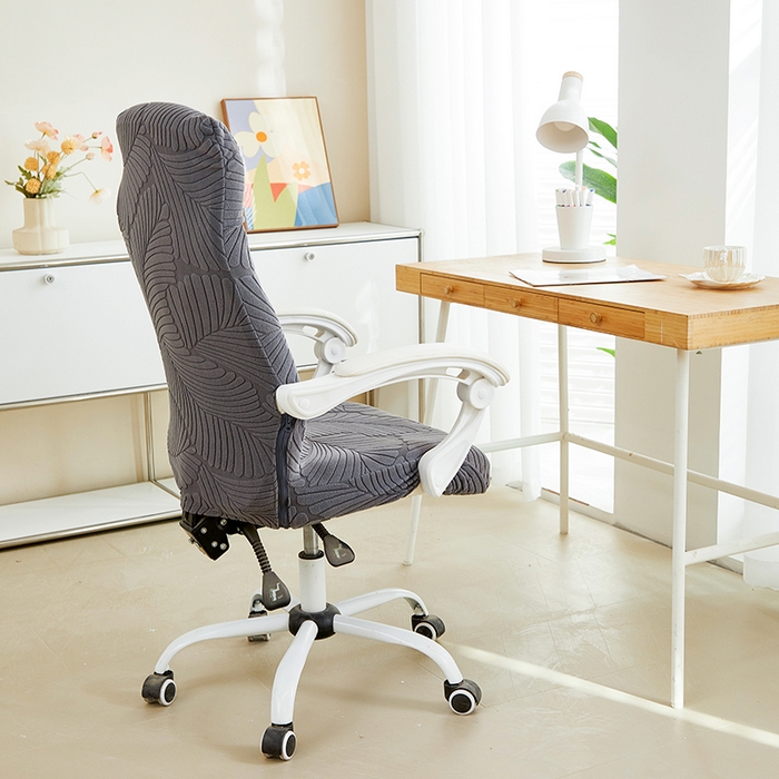 91家纺网 家纺一手货源 找家纺 丝绮鹿 2025新款雕花绒大叶子办公椅子套拉链款 深灰