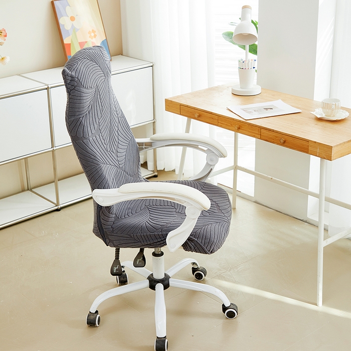 91家纺网 家纺一手货源 找家纺 丝绮鹿 2025新款雕花绒大叶子办公椅子套拉链款 深灰