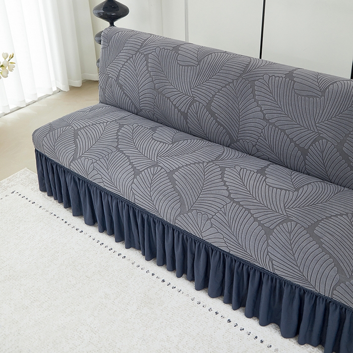 91家纺网 家纺一手货源 找家纺 丝绮鹿 2025新款雕花绒大叶子沙发床裙边款 深灰