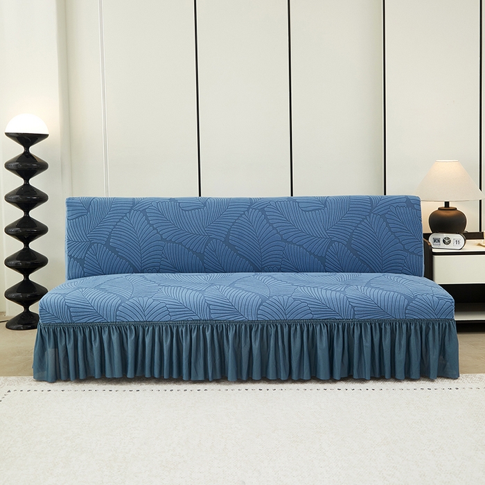 丝绮鹿 2025新款雕花绒大叶子沙发床裙边款 水蓝