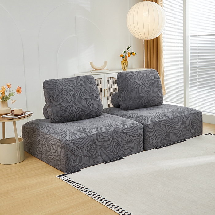 91家纺网 家纺一手货源 找家纺 丝绮鹿 2025新款雕花绒大叶子方块沙发套 深灰