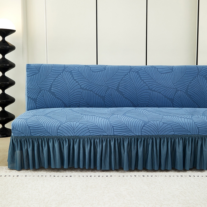 91家纺网 家纺一手货源 找家纺 丝绮鹿 2025新款雕花绒大叶子沙发床裙边款 水蓝