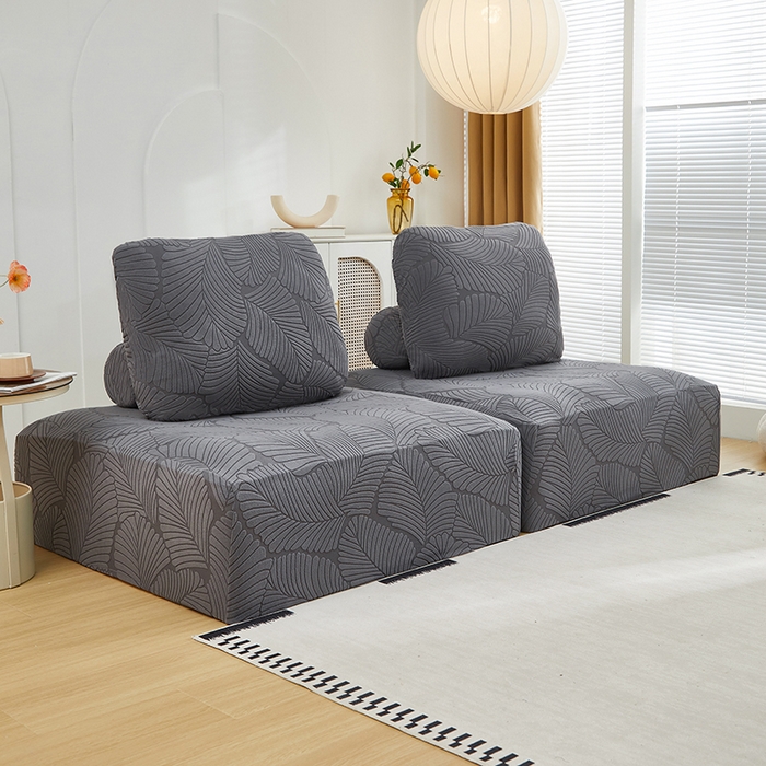 91家纺网 家纺一手货源 找家纺 丝绮鹿 2025新款雕花绒大叶子方块沙发套 深灰