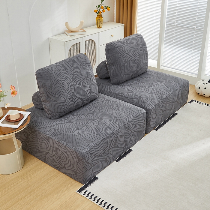 91家纺网 家纺一手货源 找家纺 丝绮鹿 2025新款雕花绒大叶子方块沙发套 深灰