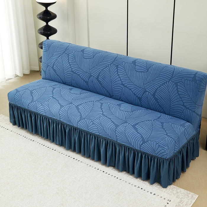 91家纺网 家纺一手货源 找家纺 丝绮鹿 2025新款雕花绒大叶子沙发床裙边款 水蓝