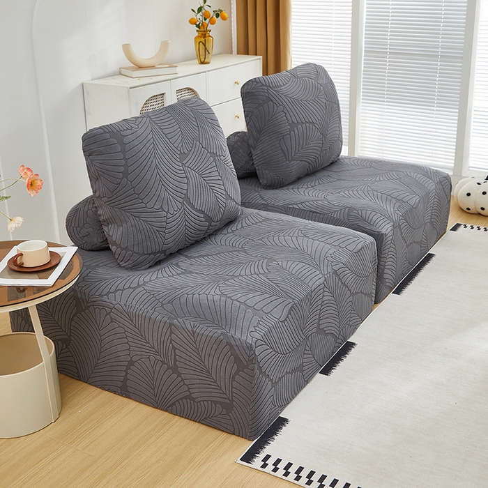 91家纺网 家纺一手货源 找家纺 丝绮鹿 2025新款雕花绒大叶子方块沙发套 深灰