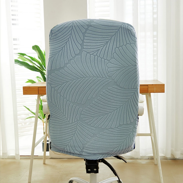 91家纺网 家纺一手货源 找家纺 丝绮鹿 2025新款雕花绒大叶子办公椅子套拉链款 雾霾蓝