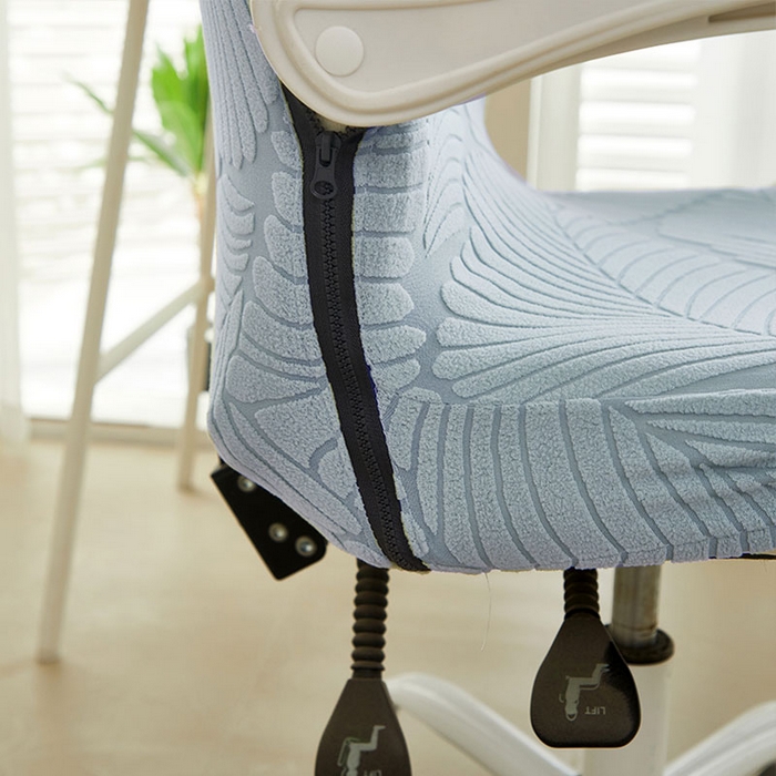 91家纺网 家纺一手货源 找家纺 丝绮鹿 2025新款雕花绒大叶子办公椅子套拉链款 雾霾蓝