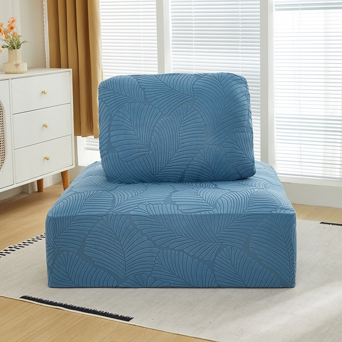 91家纺网 家纺一手货源 找家纺 丝绮鹿 2025新款雕花绒大叶子方块沙发套 水蓝