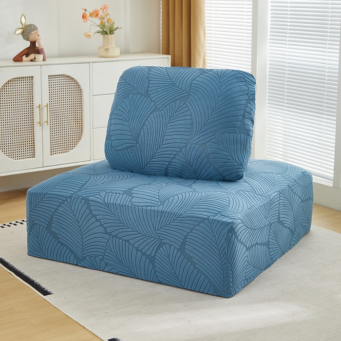 91家纺网 家纺一手货源 找家纺 丝绮鹿 2025新款雕花绒大叶子方块沙发套 水蓝