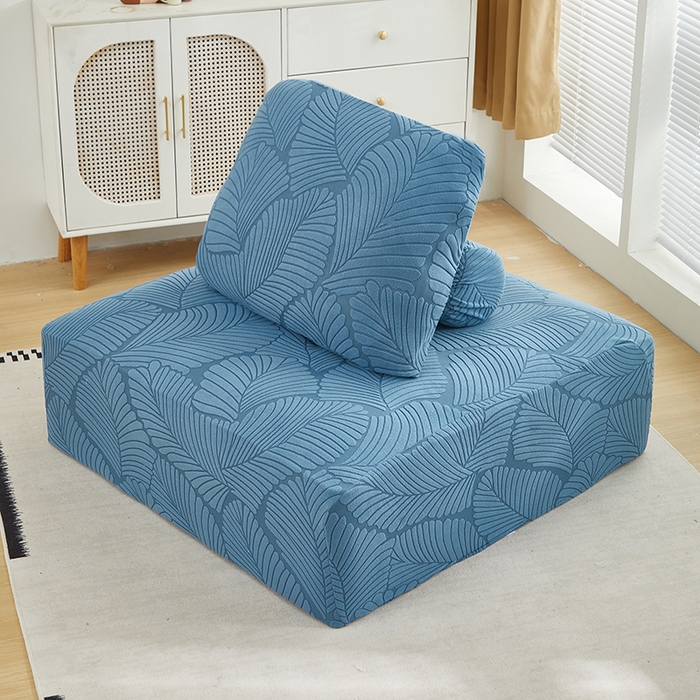 91家纺网 家纺一手货源 找家纺 丝绮鹿 2025新款雕花绒大叶子方块沙发套 水蓝