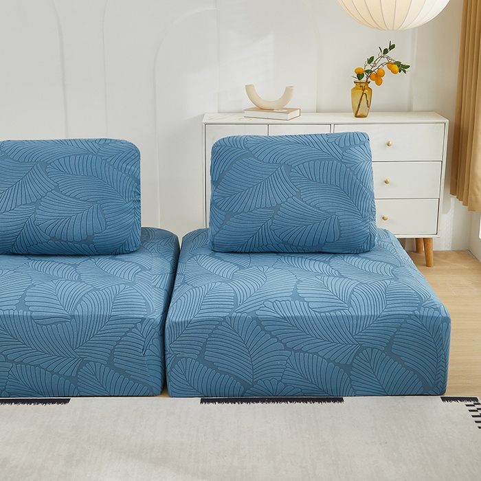 91家纺网 家纺一手货源 找家纺 丝绮鹿 2025新款雕花绒大叶子方块沙发套 水蓝