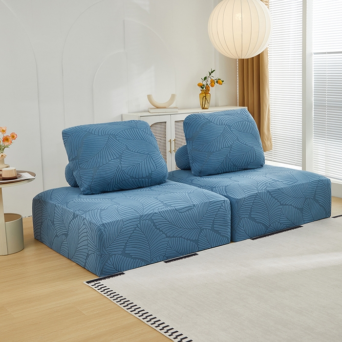 91家纺网 家纺一手货源 找家纺 丝绮鹿 2025新款雕花绒大叶子方块沙发套 水蓝