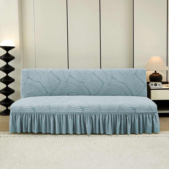 丝绮鹿 2025新款雕花绒大叶子沙发床裙边款 雾霾蓝