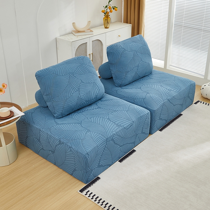 91家纺网 家纺一手货源 找家纺 丝绮鹿 2025新款雕花绒大叶子方块沙发套 水蓝