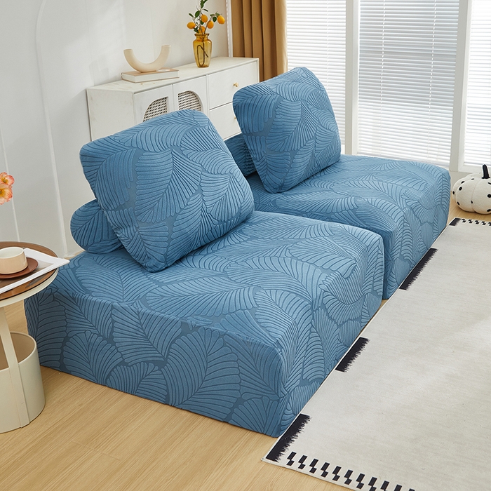 91家纺网 家纺一手货源 找家纺 丝绮鹿 2025新款雕花绒大叶子方块沙发套 水蓝