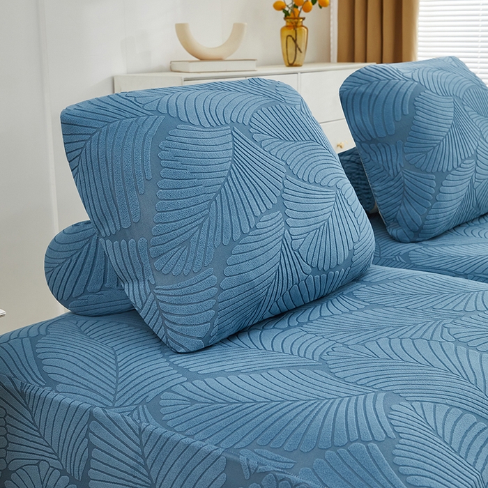 91家纺网 家纺一手货源 找家纺 丝绮鹿 2025新款雕花绒大叶子方块沙发套 水蓝