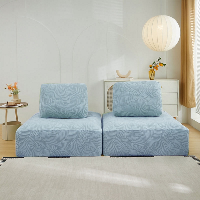 丝绮鹿 2025新款雕花绒大叶子方块沙发套 雾霾蓝