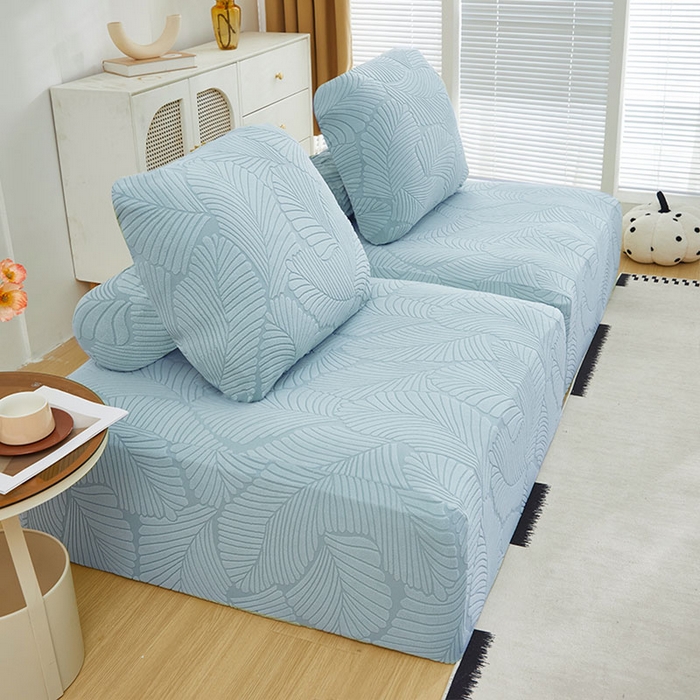 91家纺网 家纺一手货源 找家纺 丝绮鹿 2025新款雕花绒大叶子方块沙发套 雾霾蓝