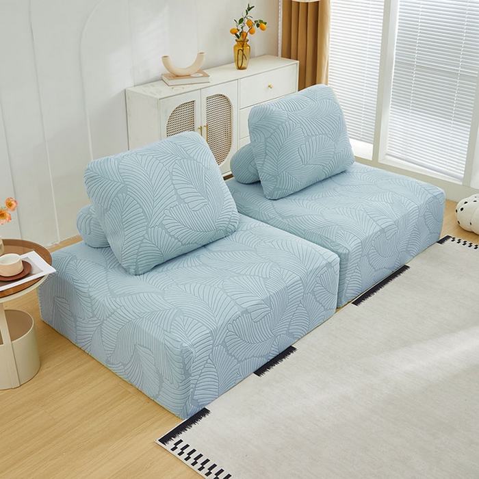 91家纺网 家纺一手货源 找家纺 丝绮鹿 2025新款雕花绒大叶子方块沙发套 雾霾蓝