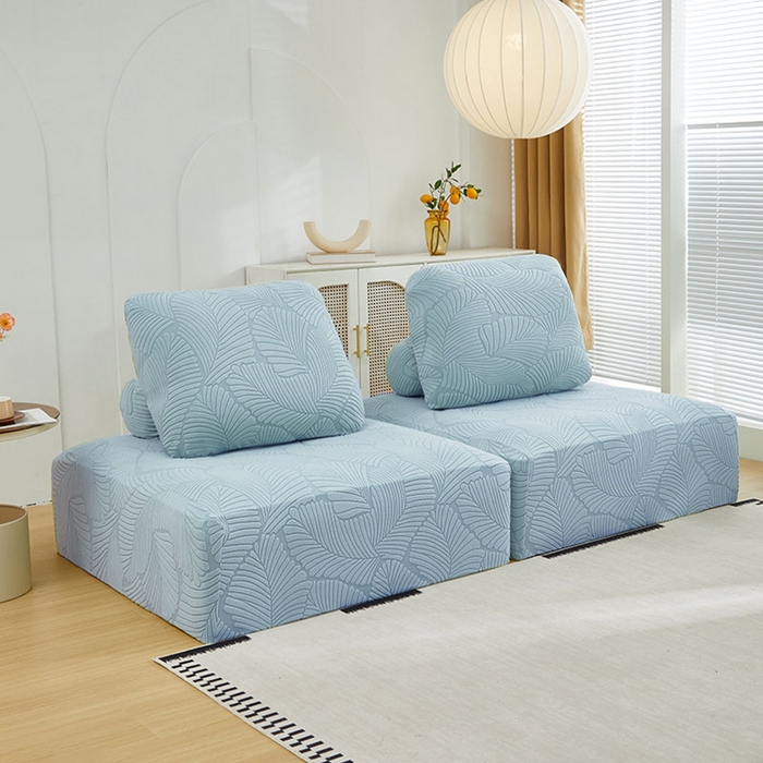 91家纺网 家纺一手货源 找家纺 丝绮鹿 2025新款雕花绒大叶子方块沙发套 雾霾蓝