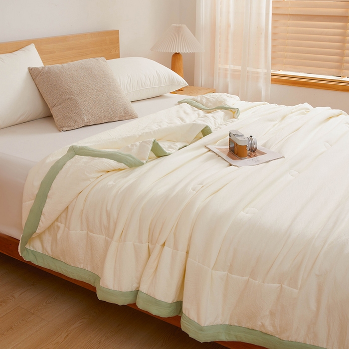 91家纺网 家纺一手货源 找家纺 咏绒家纺工厂店 2025新款7A抗菌原棉大豆夏被夏凉被空调被 奶油白