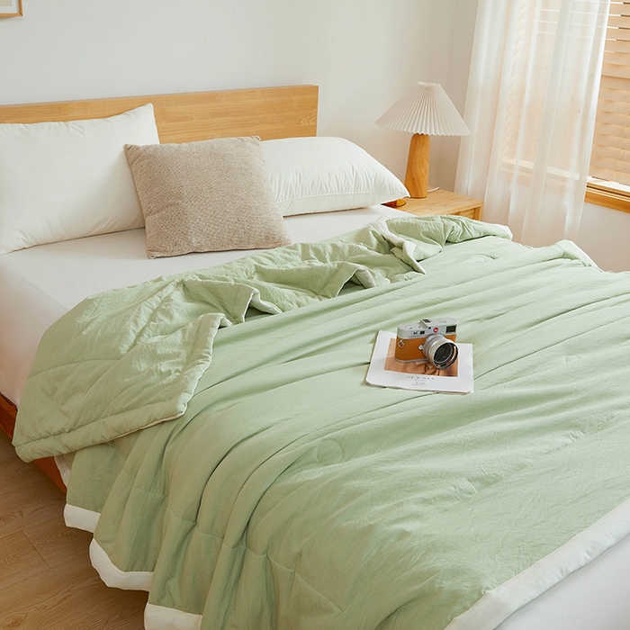 91家纺网 家纺一手货源 找家纺 咏绒家纺工厂店 2025新款7A抗菌原棉大豆夏被夏凉被空调被 抹茶绿