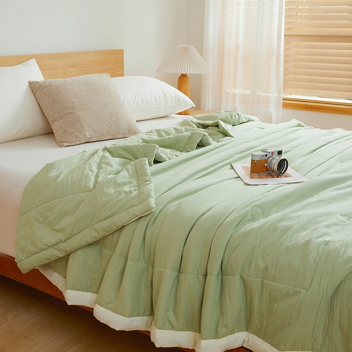 91家纺网 家纺一手货源 找家纺 咏绒家纺工厂店 2025新款7A抗菌原棉大豆夏被夏凉被空调被 抹茶绿