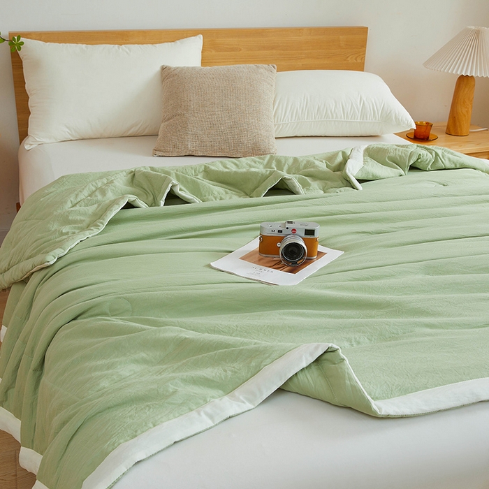 91家纺网 家纺一手货源 找家纺 咏绒家纺工厂店 2025新款7A抗菌原棉大豆夏被夏凉被空调被 抹茶绿