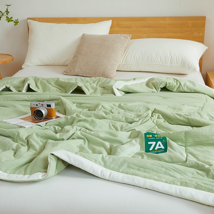 91家纺网 家纺一手货源 找家纺 咏绒家纺工厂店 2025新款7A抗菌原棉大豆夏被夏凉被空调被 抹茶绿