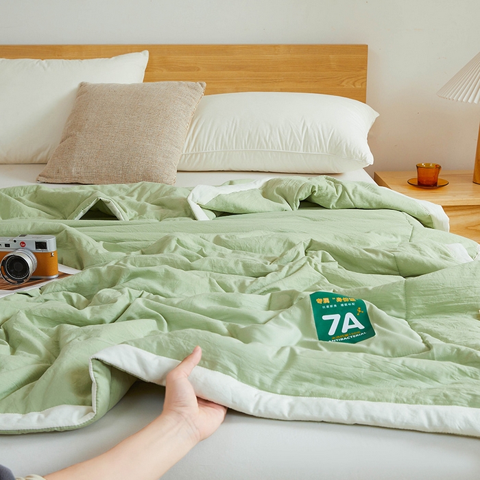 91家纺网 家纺一手货源 找家纺 咏绒家纺工厂店 2025新款7A抗菌原棉大豆夏被夏凉被空调被 抹茶绿