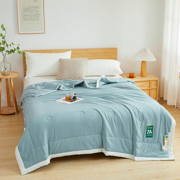 91家纺网 家纺一手货源 找家纺 咏绒家纺工厂店 2025新款7A抗菌原棉大豆夏被夏凉被空调被 雾霾蓝