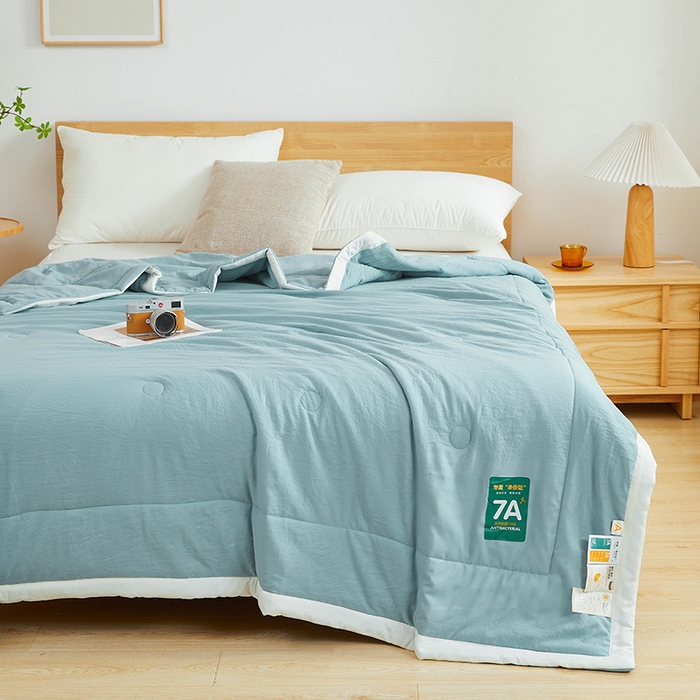 91家纺网 家纺一手货源 找家纺 咏绒家纺工厂店 2025新款7A抗菌原棉大豆夏被夏凉被空调被 雾霾蓝