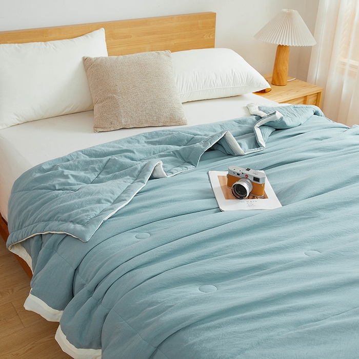 91家纺网 家纺一手货源 找家纺 咏绒家纺工厂店 2025新款7A抗菌原棉大豆夏被夏凉被空调被 雾霾蓝