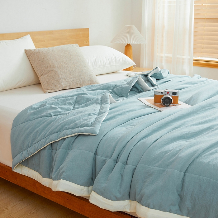 91家纺网 家纺一手货源 找家纺 咏绒家纺工厂店 2025新款7A抗菌原棉大豆夏被夏凉被空调被 雾霾蓝